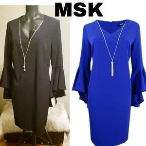 MSK BLK Embellished Bell Sleeve Shift Party. Dress 8. NWTs