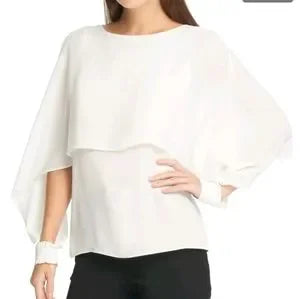 DKNY White Cape Overlay Chiffon Cuff Wrist Blouse. Sz Sm. Org. $69