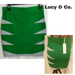 lucy & co. skirt bodycon green and gray mini skirt. sz. medium/large nwts