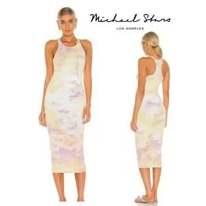 MICHAEL STARS - Tie Dye Midi Dress In Yellow & Pink. Sz Small