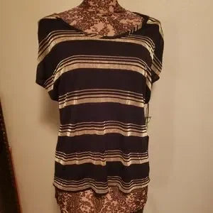 Michael lauren blue/ metallic gold striped top. Sz xs. Stretchy