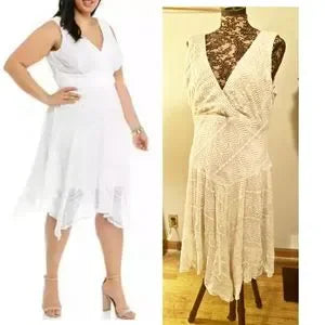 Chris McLaughlin Smocked Waist Uneven Hem Lace Dress. SZ 14