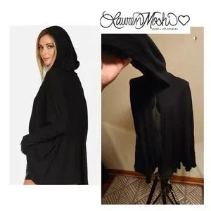 Lauren Moshi black DEEP hoodie cardigan. Sz. Small. New! Deal!