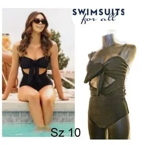 2023 Swimsuit for all Plus Size Solid Open Belly/bow Swimsuit. Sz 10 NWTs