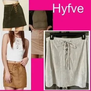 Hyfve Gray Faux Suede Mini Skirt Lined - Lace Up Front Detail. Sz Large