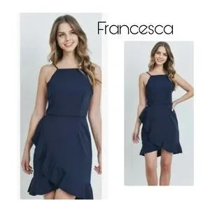 Francesca's Confidence Is Key' Navy Blue Ruffle Short Dress. Sz Sm