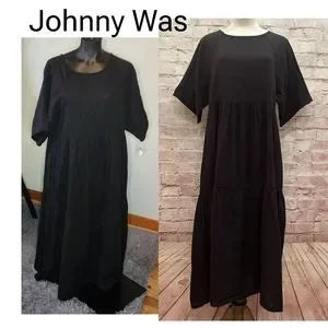 Calme by Johnny Was - Cotton Gauze Tiered Dress Short Sleeve Midi NEW $138