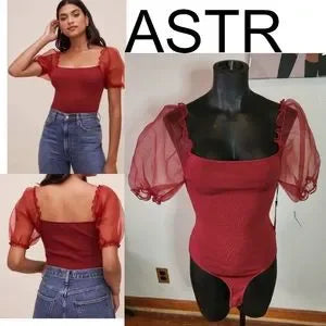 Astr Tops Astr The Label Darling Sheer Puff Sleeve Bodysuit. Sz Sm. Deal!!