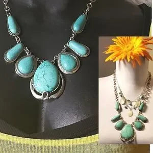 Bohemian turquoise stoned silver faux necklace