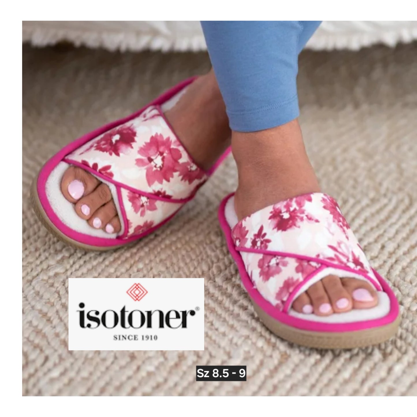 Isotoner Floral Keilly Open Toe Slide Slipper.  Sz 8.5 - Sz 9  New