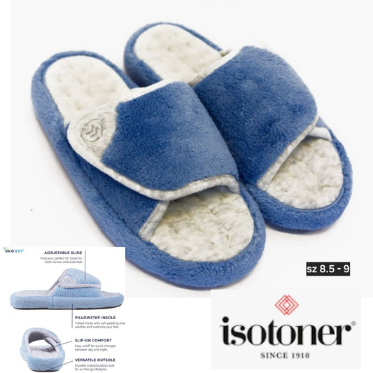 Isotoner Signature Microterry Spa Slide Slippers.  Sz 8.5 - 9. Blue