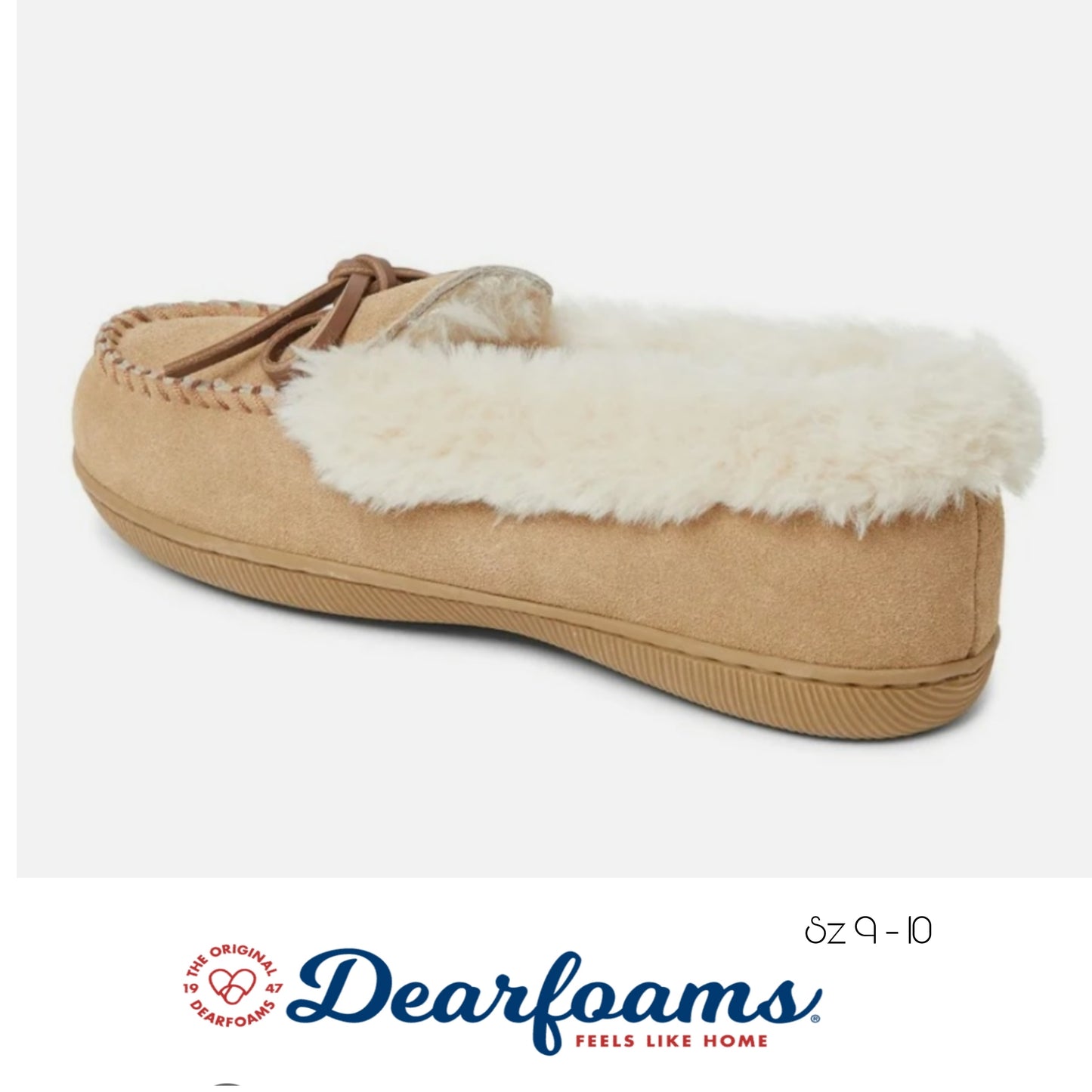 Dearforms moccasin slippers.  Sz 9 - 10.  New