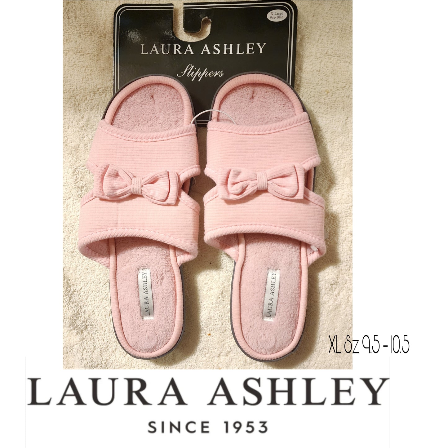 Laura Ashley bow slides/Slippers.  Sz XL. 9.5 - 10.5. Pink