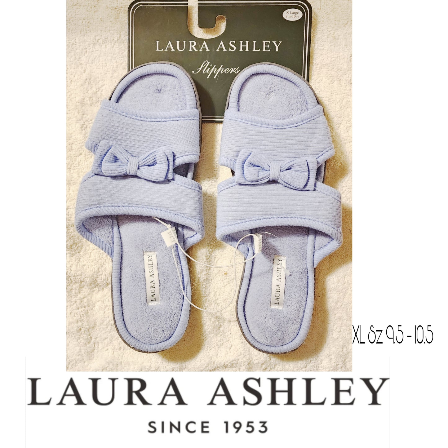 Laura Ashley bow slides/Slippers.  Sz XL. 9.5 - 10.5. Blue