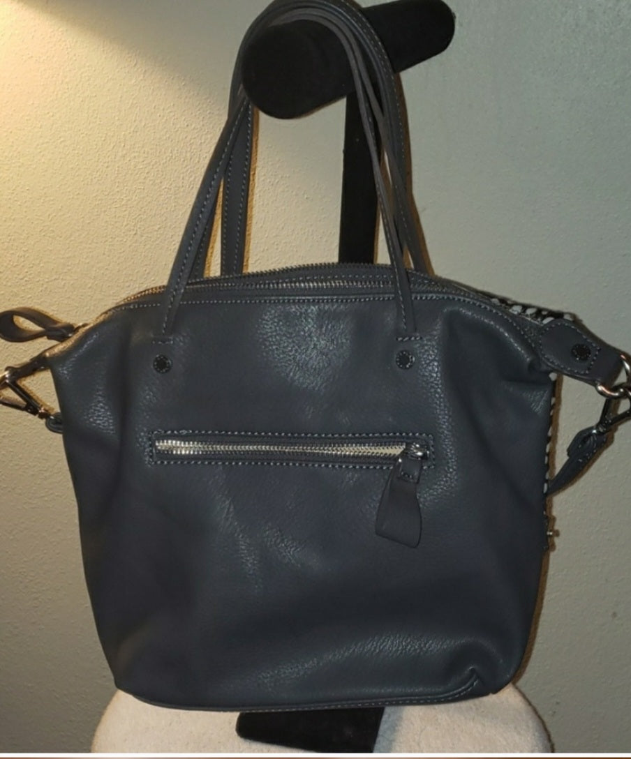 *KATE LANDRY* grey leather/fur handbag