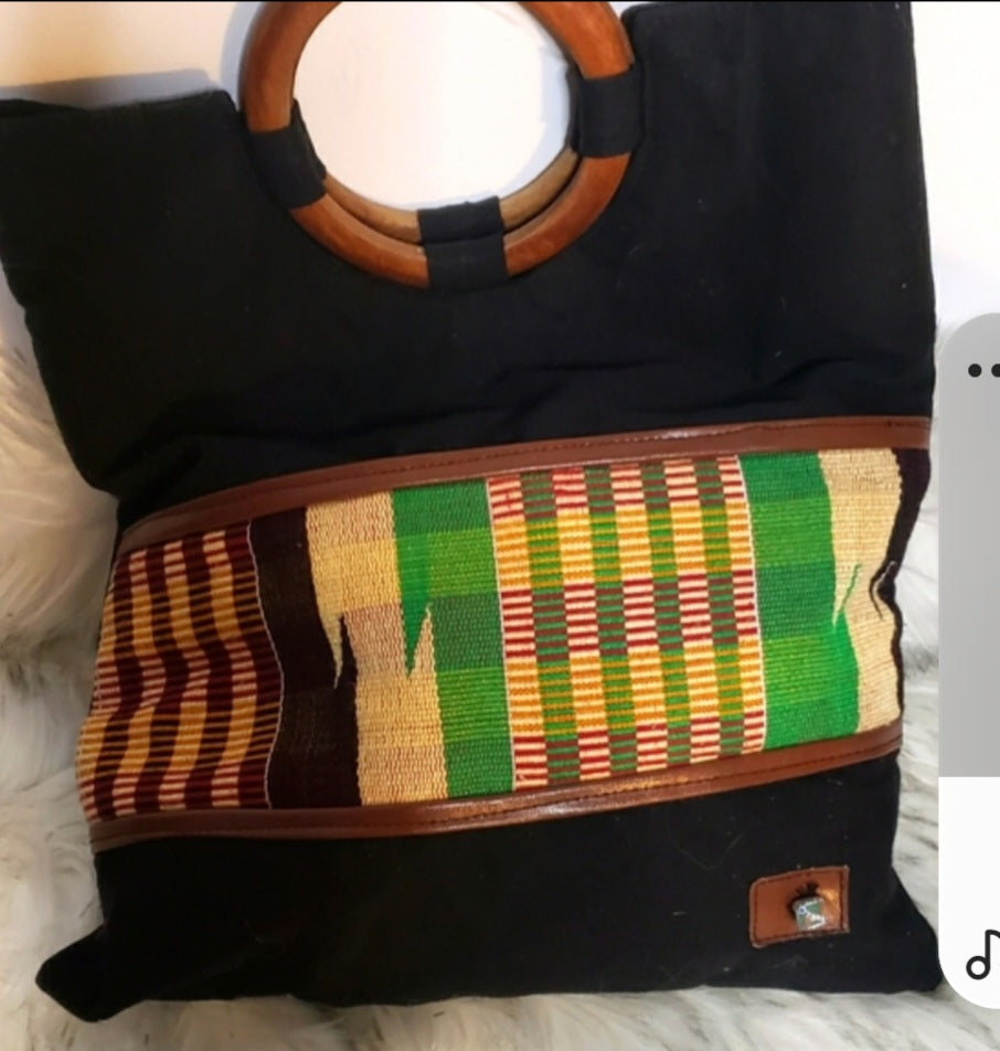 African mudcloth/leather handbag.