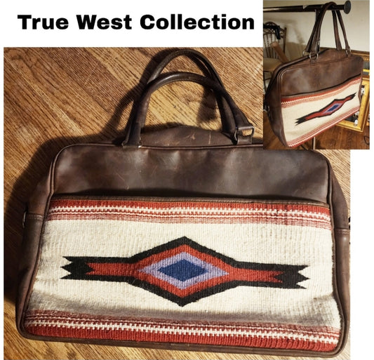 Beautiful True Western 100% Leather southwestern tapestry laptop bag/weekender