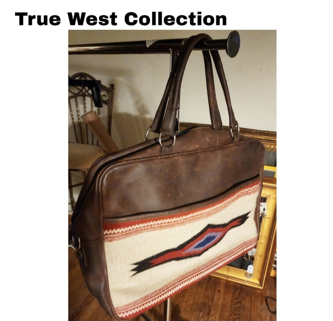 Beautiful True Western 100% Leather southwestern tapestry laptop bag/weekender