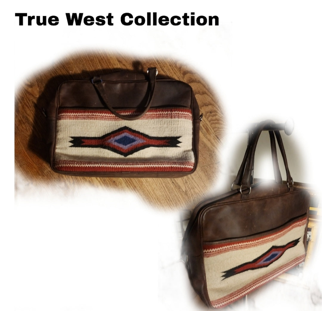 Beautiful True Western 100% Leather southwestern tapestry laptop bag/weekender