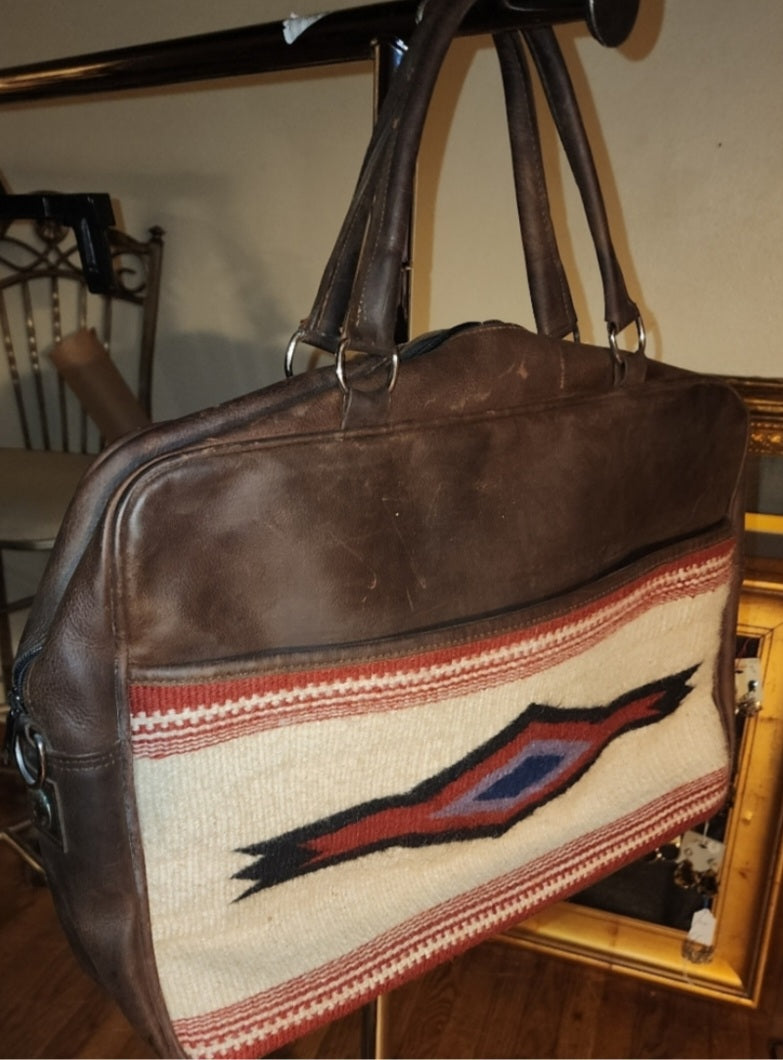 Beautiful True Western 100% Leather southwestern tapestry laptop bag/weekender