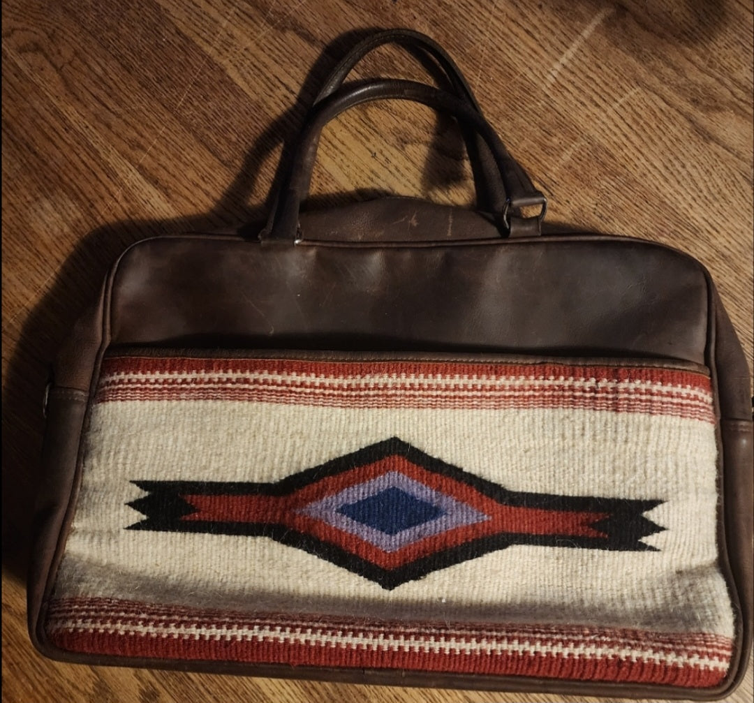 Beautiful True Western 100% Leather southwestern tapestry laptop bag/weekender