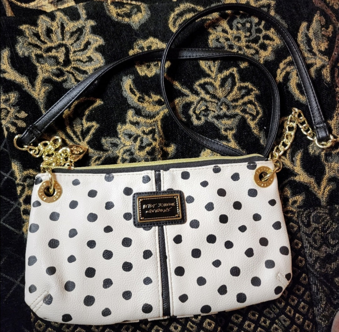 Betsey Johnson Black White Polka Dots Bow Chain Crossbody Purse