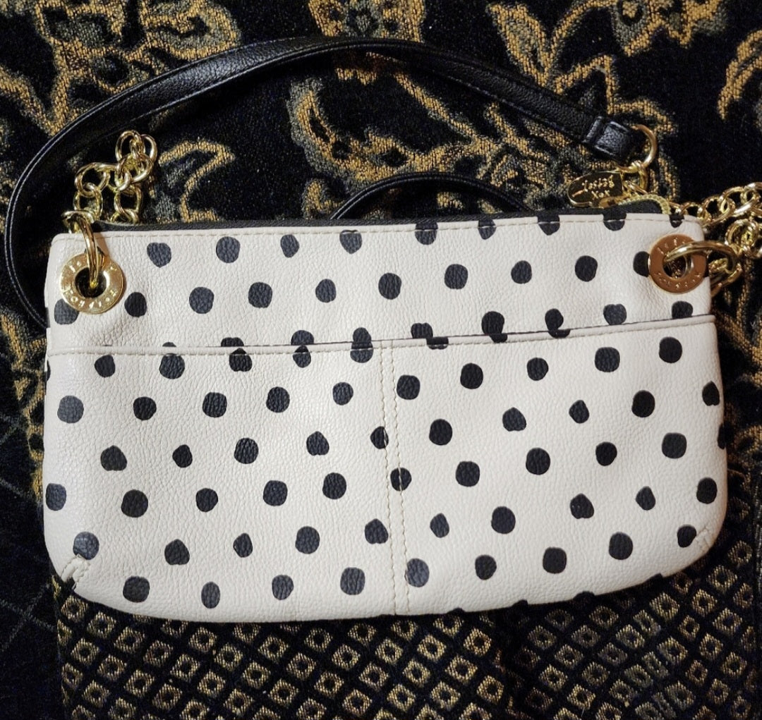 Betsey Johnson Black White Polka Dots Bow Chain Crossbody Purse