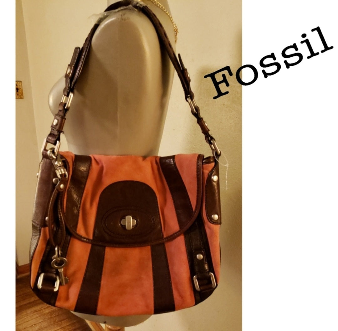 Fossil handbag.  Brown/Orange - Nubuck/Leather