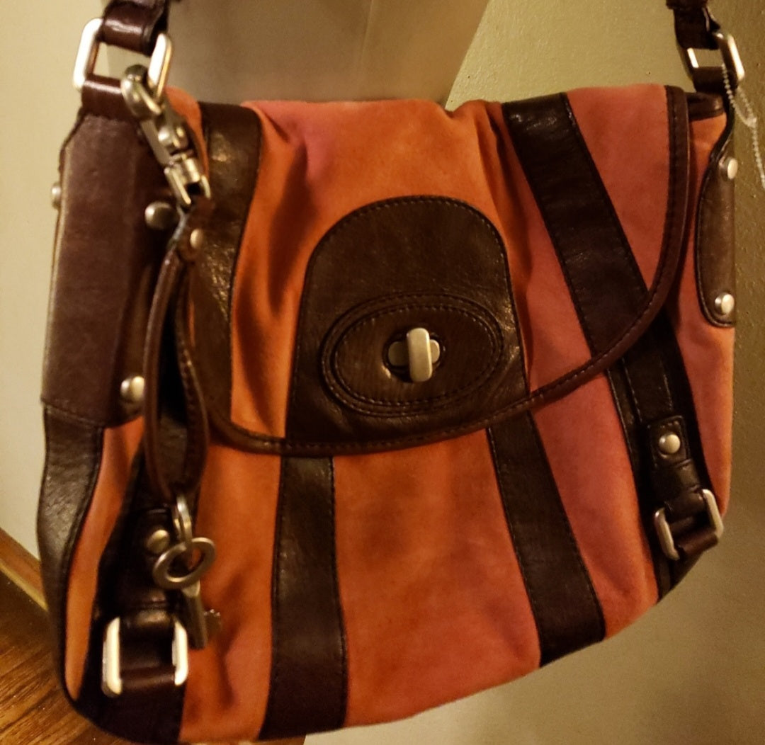 Fossil handbag.  Brown/Orange - Nubuck/Leather