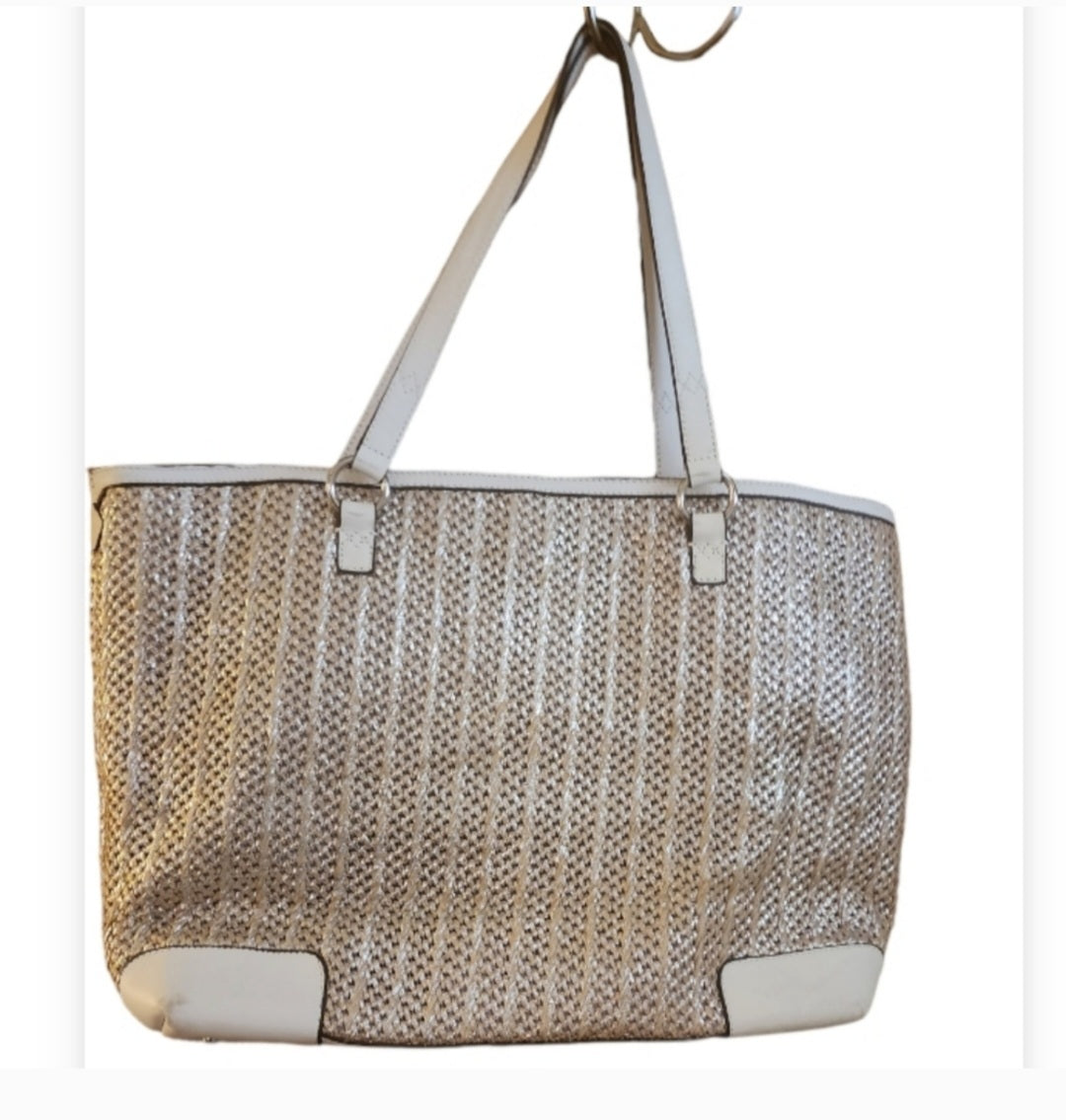 JUICY COUTURE Tote Purse Bag Silver Metallic Woven Daydreamer.