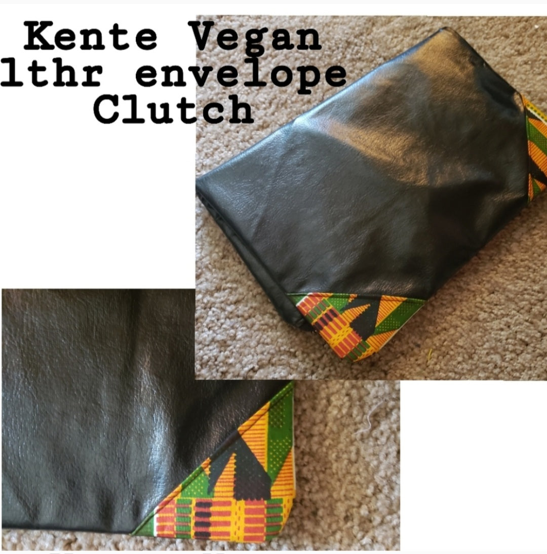 Kente cloth vegan lthr envelope clutch bag