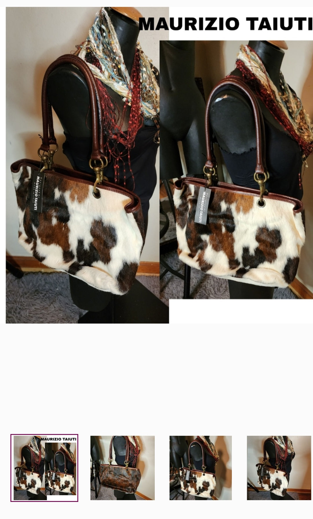 MAURIZIO TAIUTI EXTRA LARGE GENUINE COW HIDE LEATHER FUR TOTE PURSE. NWTs