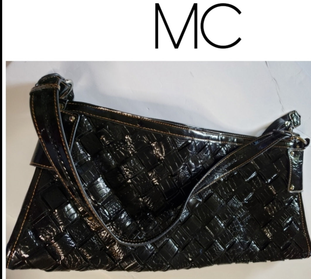 MC croc embossed patent lthr handbag