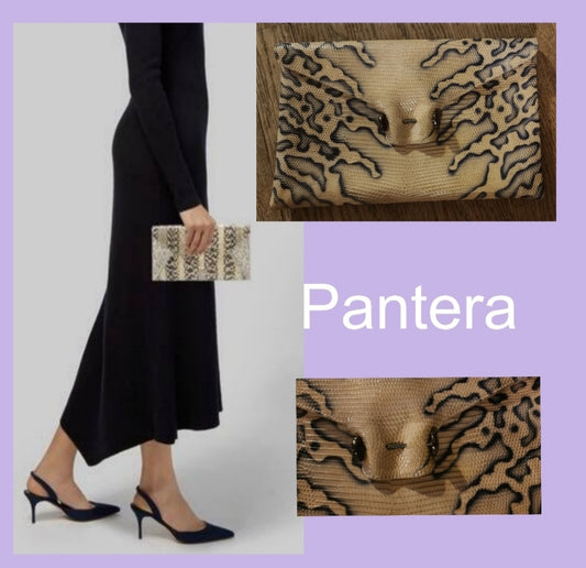 Pantera leather envelope clutch.  Silver/chrome metal.  Deal!!!