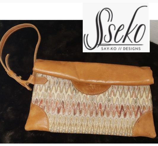 Sseko leather/textile envelope tribal wristlet