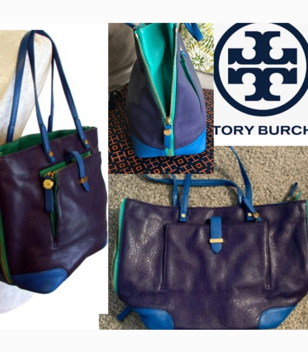 Tory Burch color block "Admiral" handbag/tote. EUC