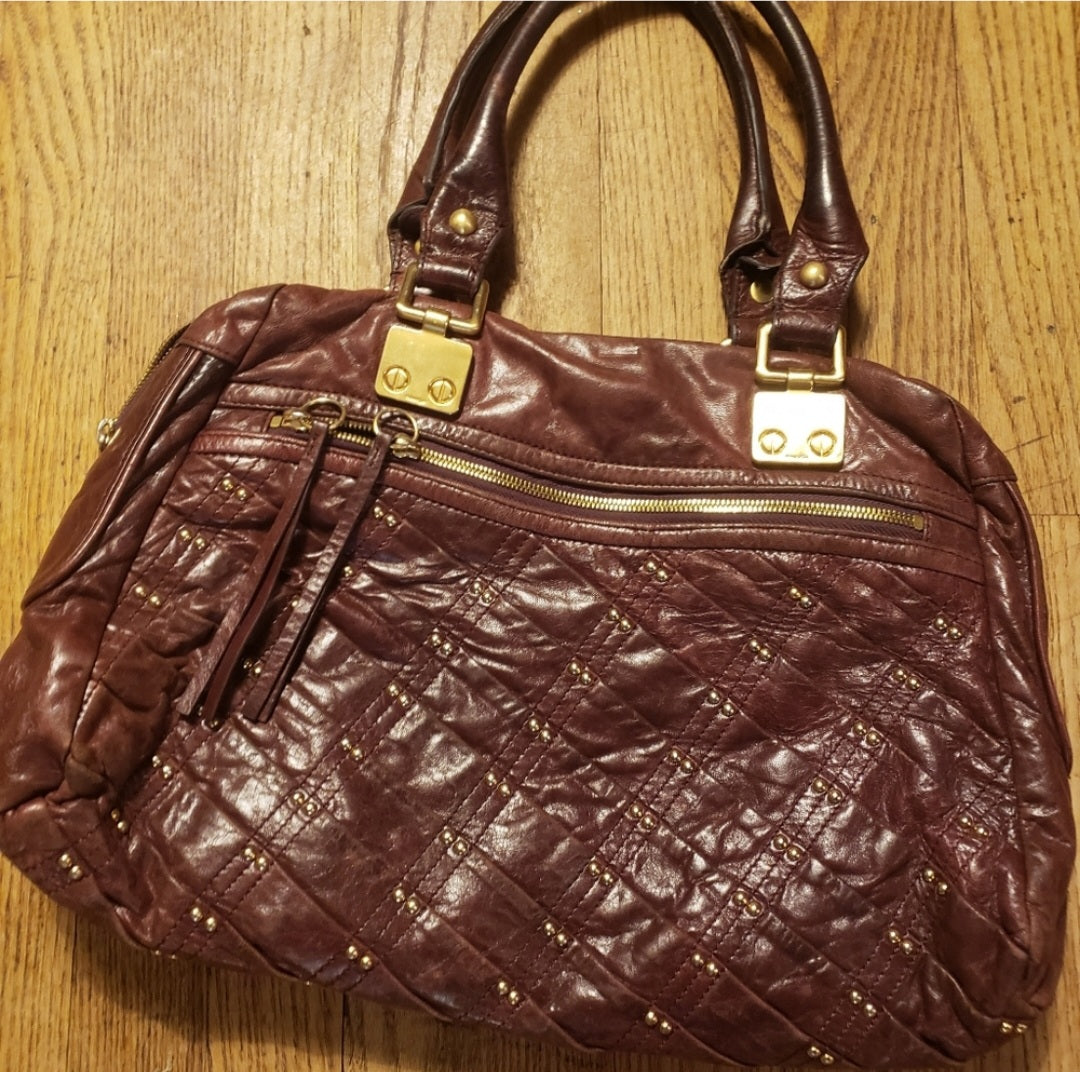 Treesje quilted leather & brass studded satchel handbag.