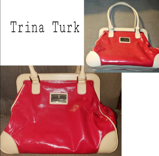 TRINA TURK leather Lipstick red/tan trim handbag