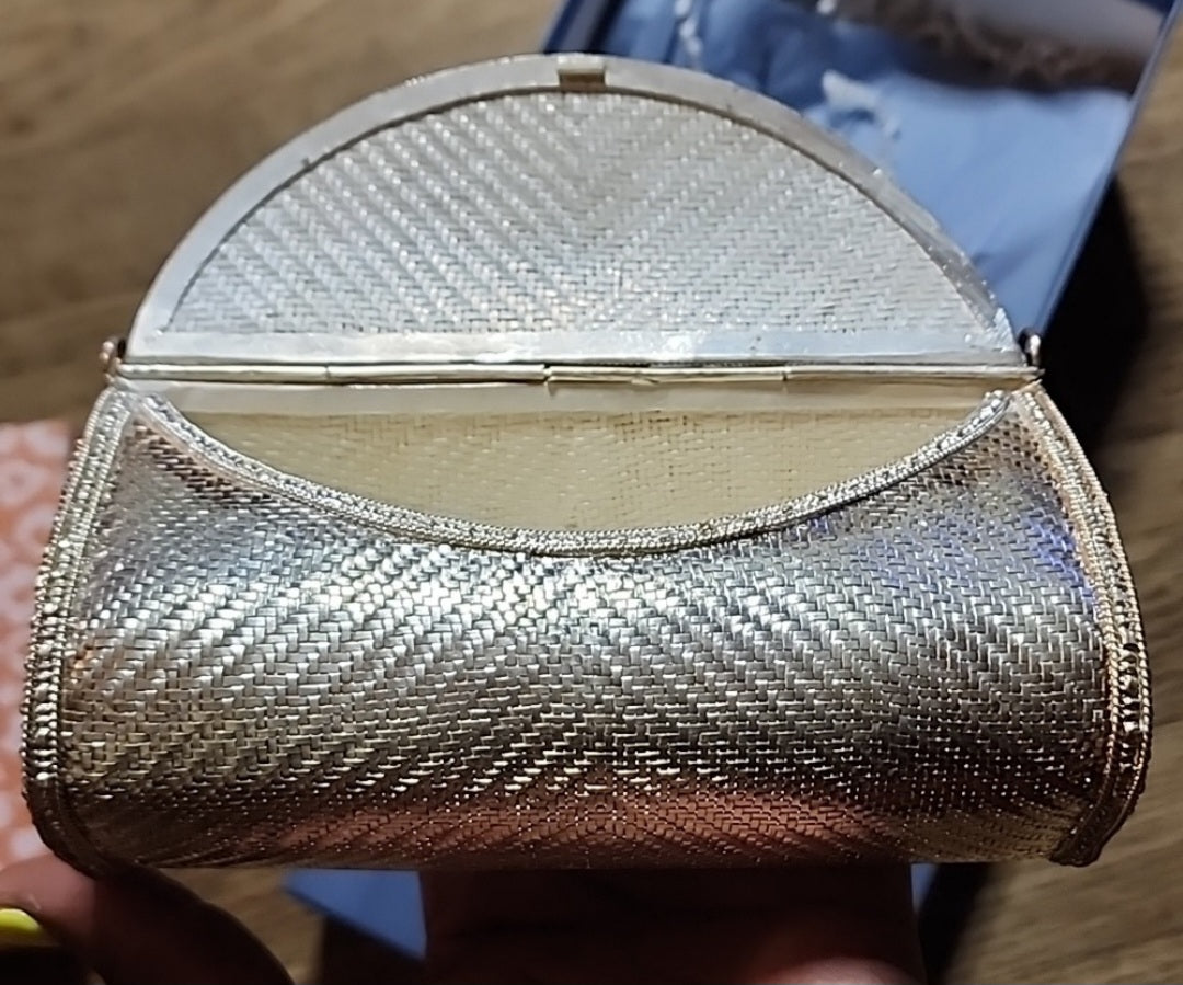 Vintage Silver Metal Woven Mirrored Clutch/Purse. Comes with original box. 6"x4"