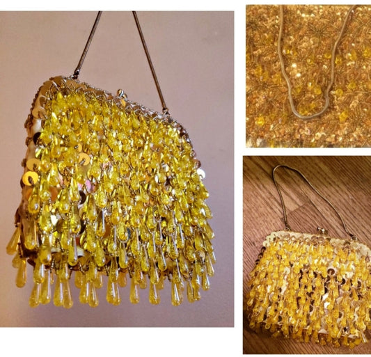 Vintage gold beaded bag.  Handmade in Hong Kong