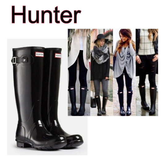 Hunter Original Tall Gloss Rain Boots Sz 10. Black