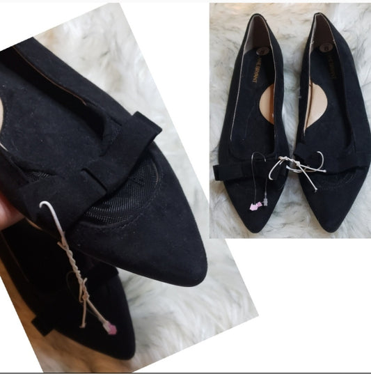 Lane Bryant "illusion bow" blk Flats. Sz 8 wide