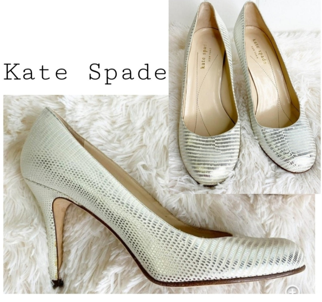 Kate Spade White/Silver Karolina Heels. Sz 7.5