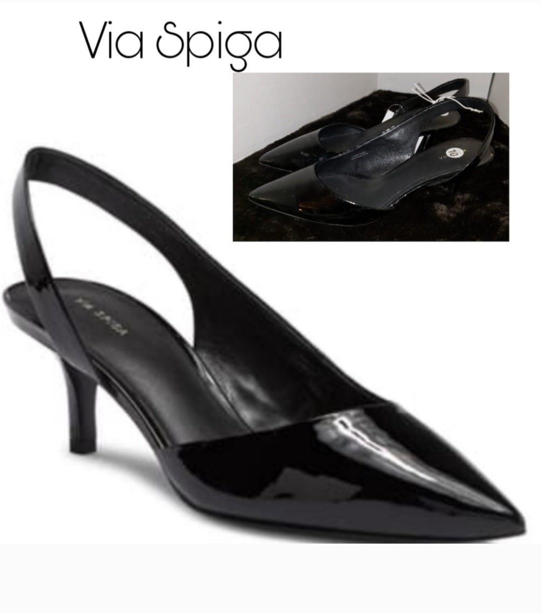 Via Spiga "marty" blk pointed-toe kitten heel/pump