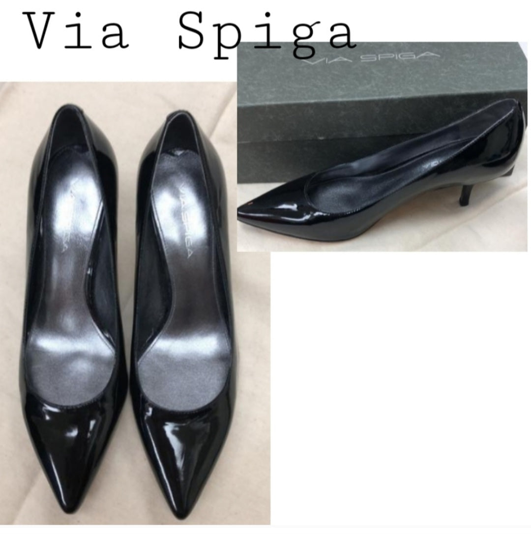 VIA SPIGA blk patent kitten heels. Sz 8.5