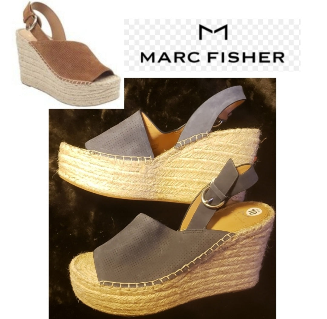 Marc Fisher Mlander navy blue espadrille wedges.  Sz 10