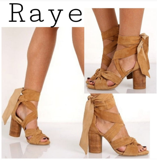 Raye "Myra" cognac suede sandals/heels. Sz 5.5