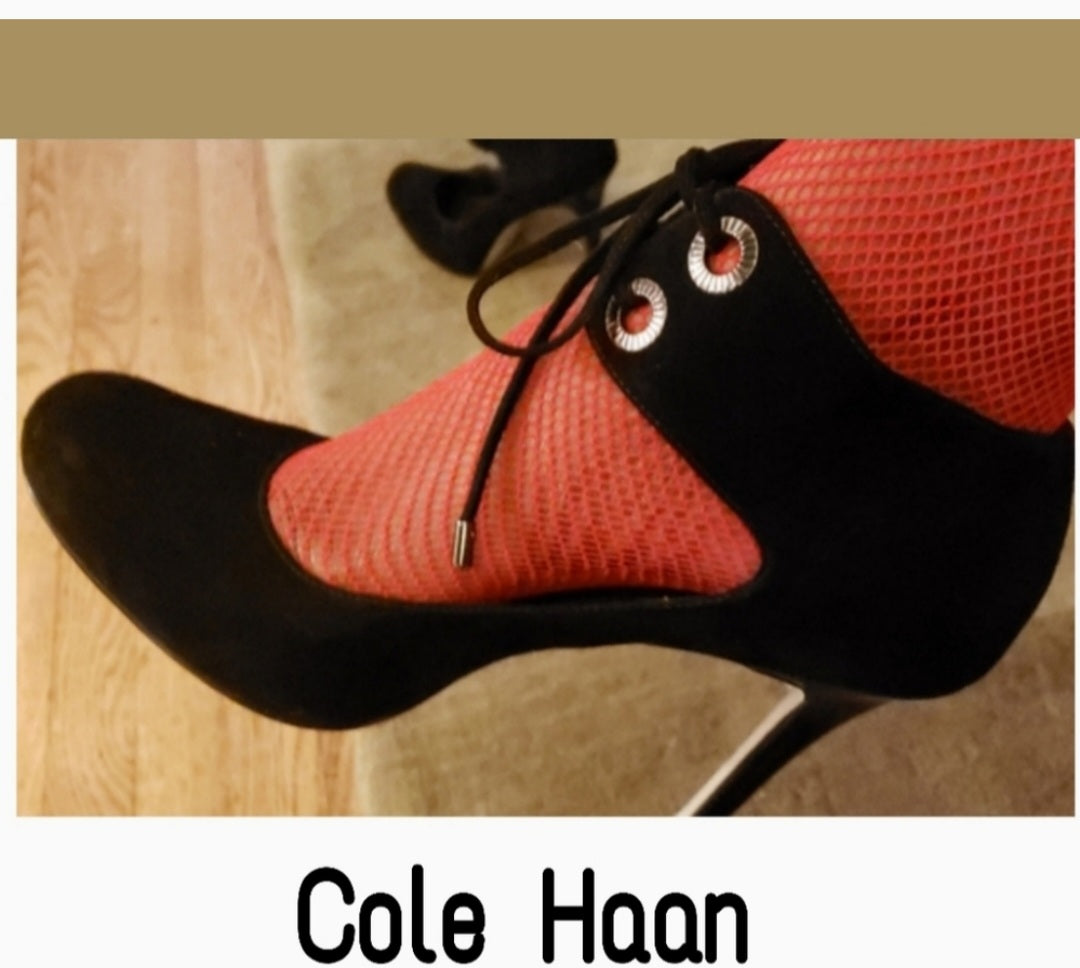 Cole haan black suede ankle tie up heels.  Sz 10