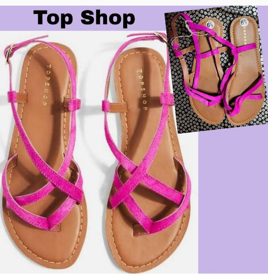 Topshop hot pink leather sandals. Sz 6.5