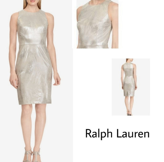 RALPH LAUREN Silver Metallic Sheath Dress. Sz 2